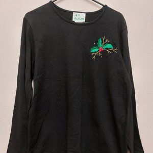 Quacker Factory Knit Shirt with Holly Pocket Detail - NWT - M